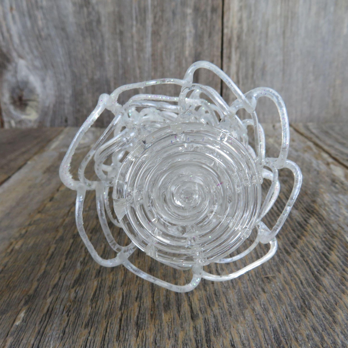 Vintage Tree Spun Glass Figurine Clear Crystal Christmas Glitter Painted White Village Decoration