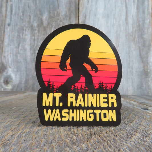 Mount Rainier Washington Bigfoot Sticker Retro Sunset Souvenir Waterproof Travel Water Bottle Laptop Red Yellow