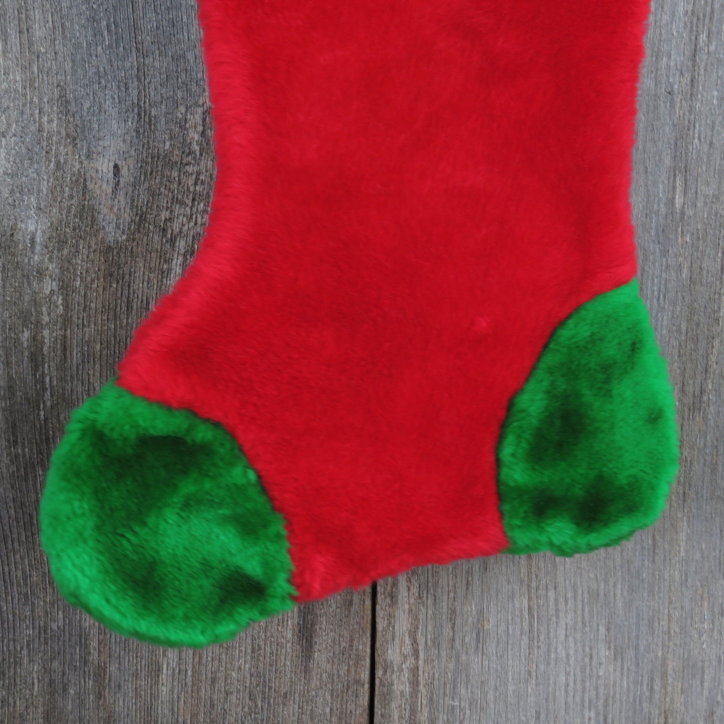 Vintage Mouse Stocking Christmas Pink Nose Grey Plaid Ears Santa Hat Green Trim Plush Stuffed Red Holiday