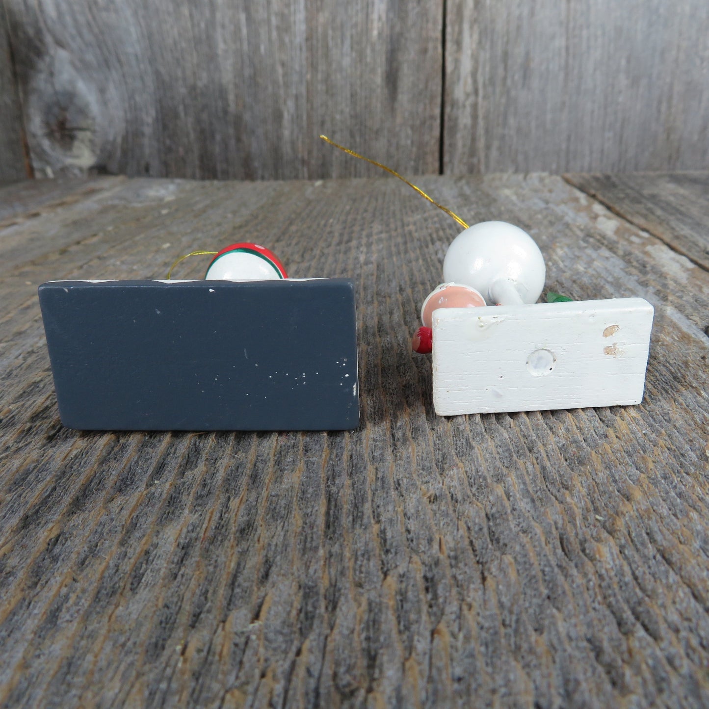 Vintage Santa Claus with Balloon and Tree Wood Ornament Christmas Wooden Scene Figurine Village