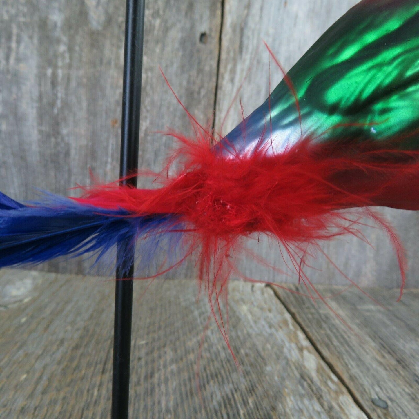Red Macaw Parrot Bird Glass Ornament Green Blue Tail Feathers Painted