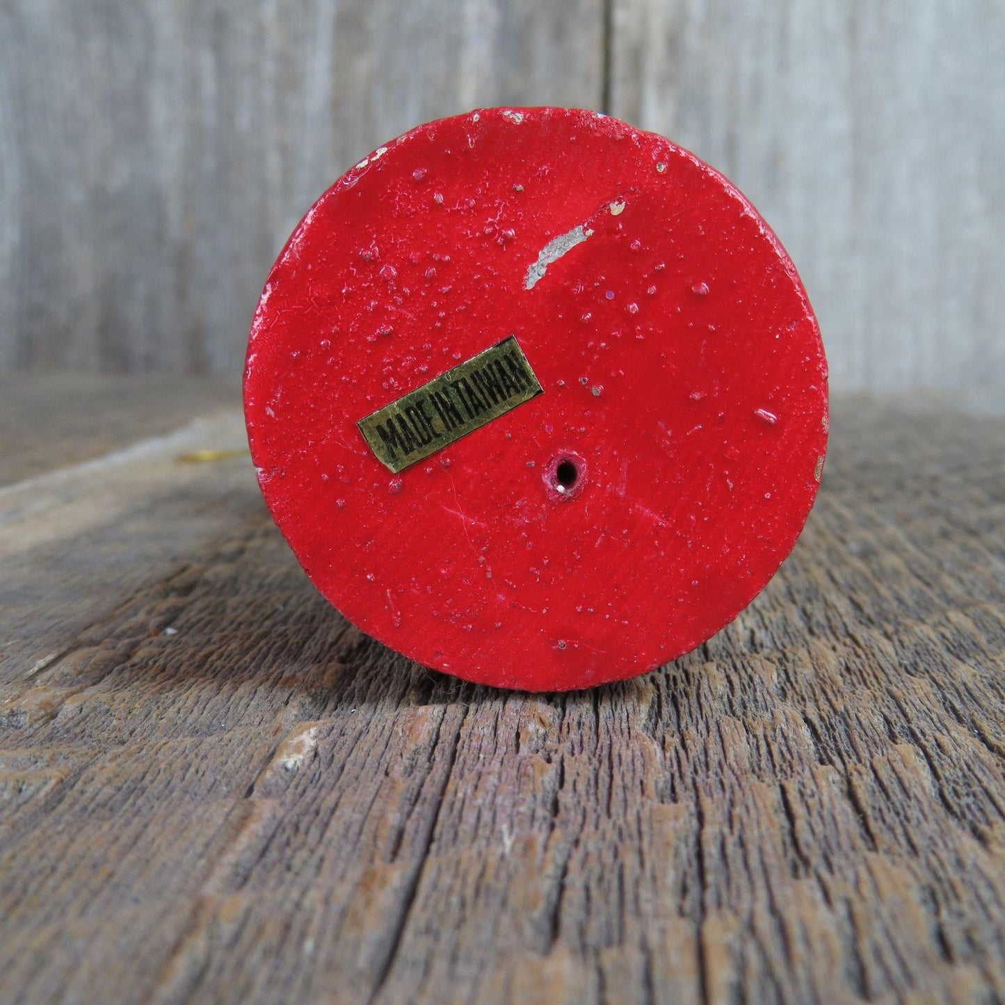 Vintage Wishing Well Wood Ornament Christmas Red White Bucket Wooden Scene Figurine Village