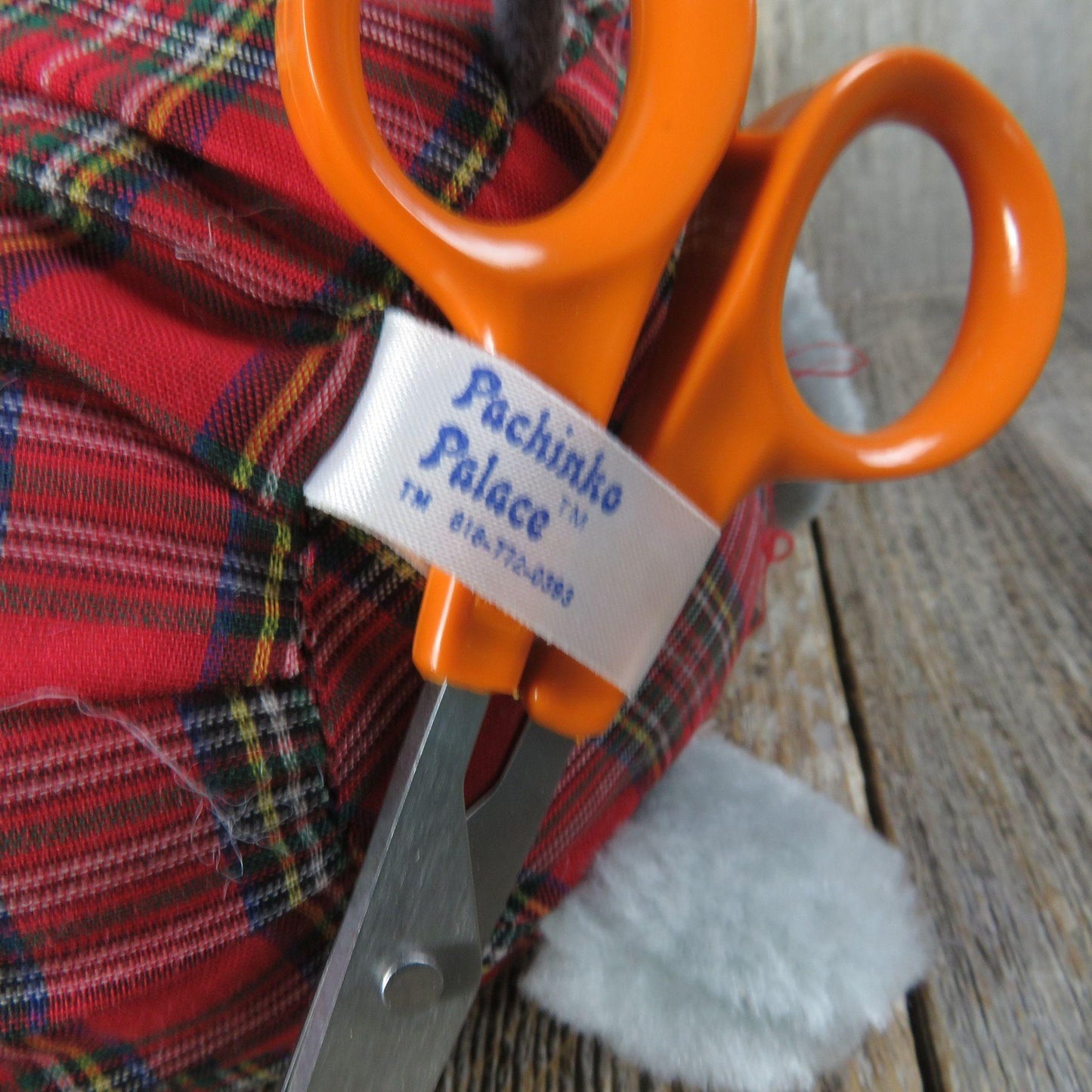 Vintage Mouse Plush with Fabric Body Plaid Yellow Shirt Nylon Pachinko Palace