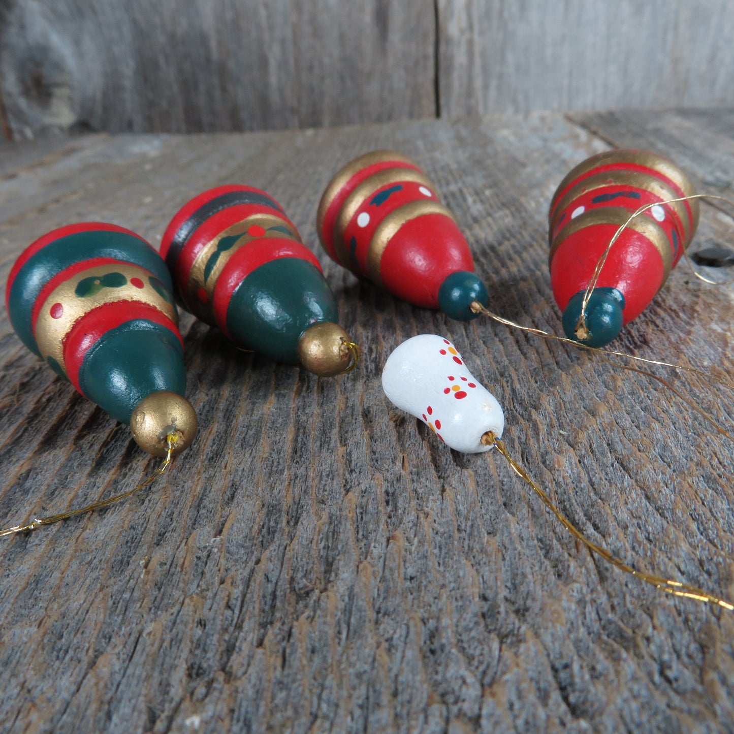 Vintage Bell Tree Wood Ornament Lot Red Green Bell Shaped Wooden Christmas Mini Lot A