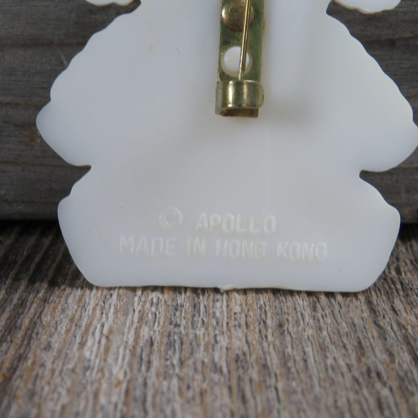 Vintage Easter Lamb Pin Plastic Sheep White Blue Brooch Apollo Made in Hong Kong