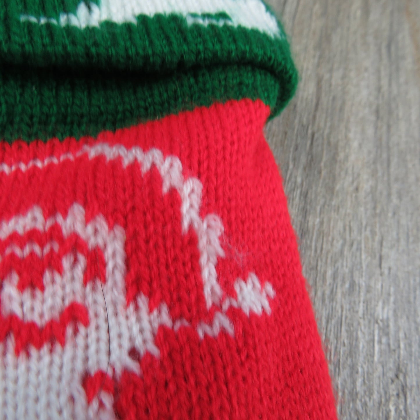 Vintage Santa Loves Dogs Too Knit Stocking Knitted Pom Pom Puppy Pet Owner 80s - At Grandma's Table