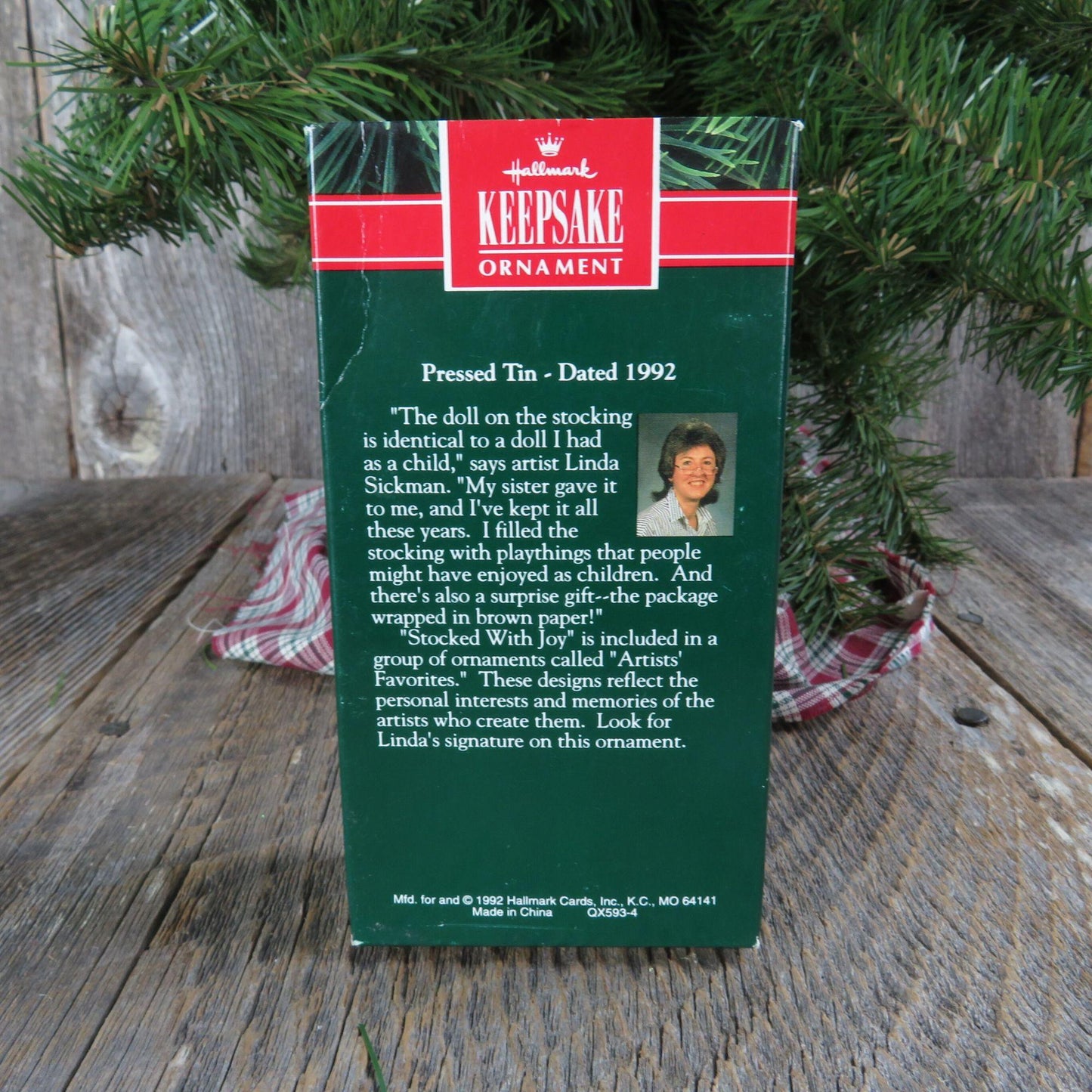 Vintage Pressed Tin Stocking Ornament Stocked with Joy Christmas Hallmark 1992