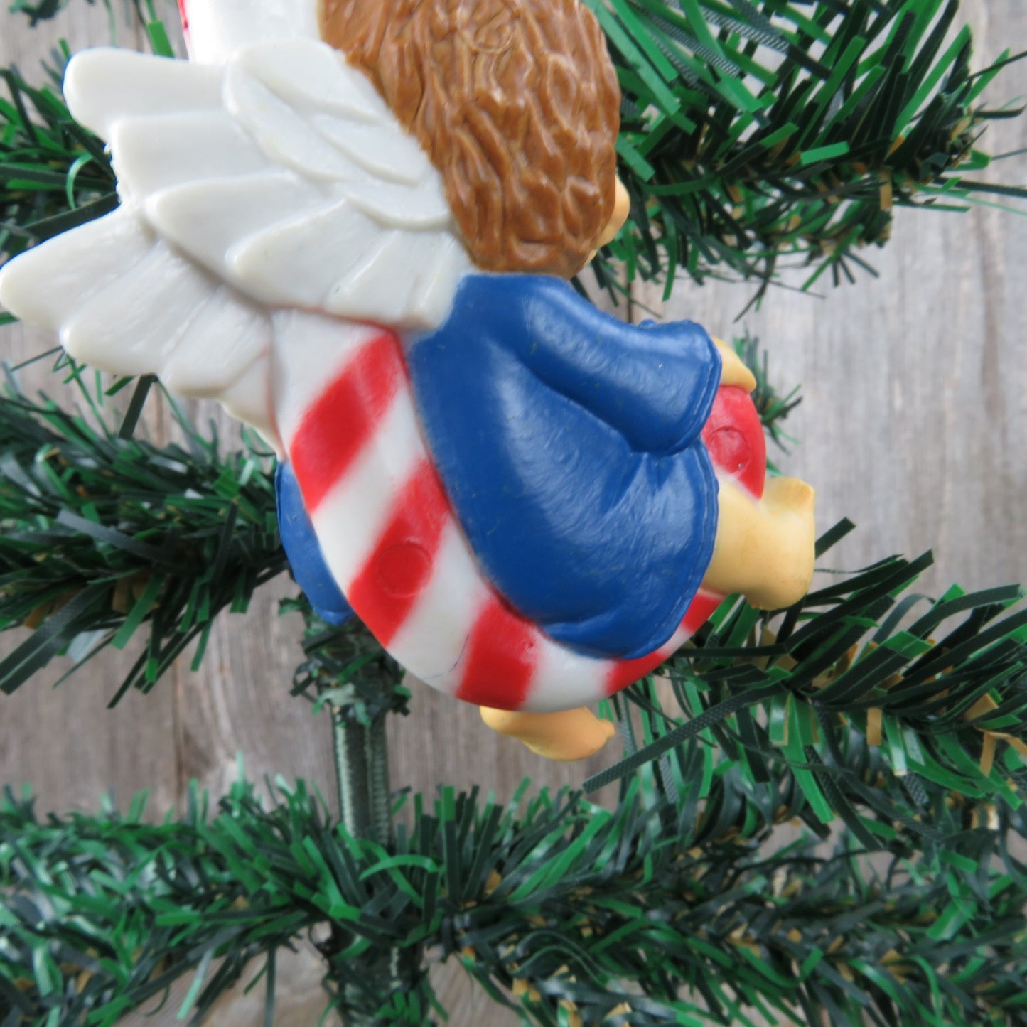 Vintage Angel on Candy Cane Swing Ornament Plastic Blue Boy