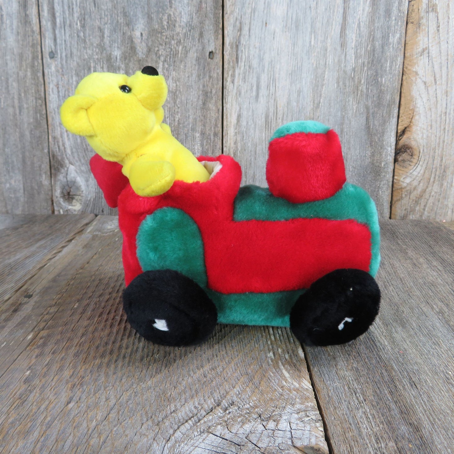 Bear in Train Stuffed Animal Christmas Bear Kellytoy Plush Red Green Soft Train with Eyes Kelly Toy