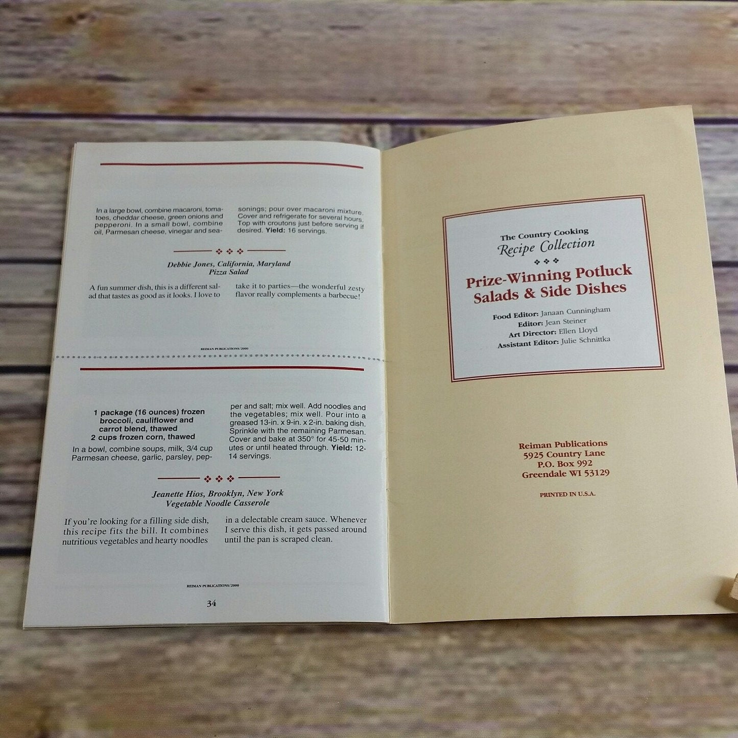 Vintage Cookbook The Country Cooking Recipe Collection Potluck Salads and Side Dishes Recipes 2000 Paperback Booklet