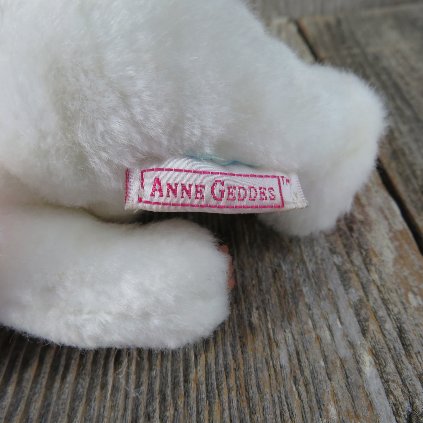 Vintage Bunny Baby Doll Plush African American Anne Geddes Rabbit Suit Stuffed Animal White Pink 1997 - At Grandma's Table
