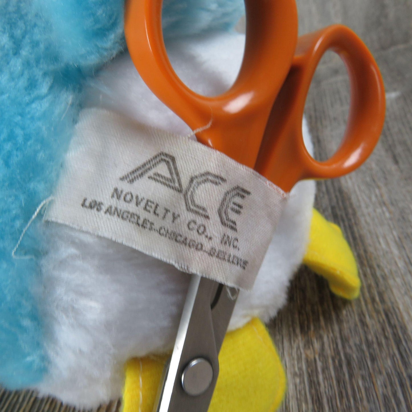 Vintage Blue Penguin Stuffed Animal Ace Novelty Plush White Yellow