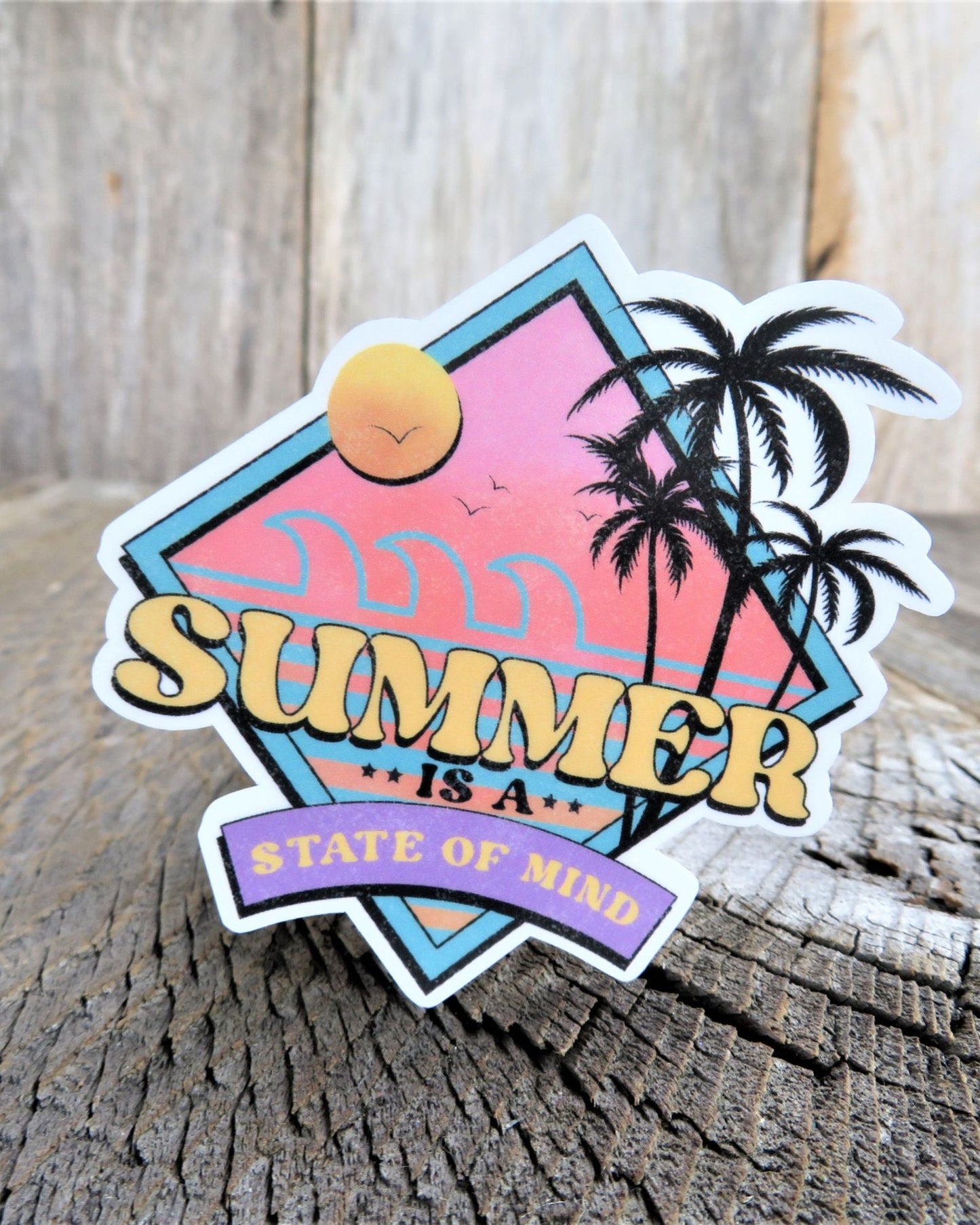 Summer is a State of Mind Sticker Ocean Retro Colored Decal Palm Tree Waterproof Car Water Bottle Laptop