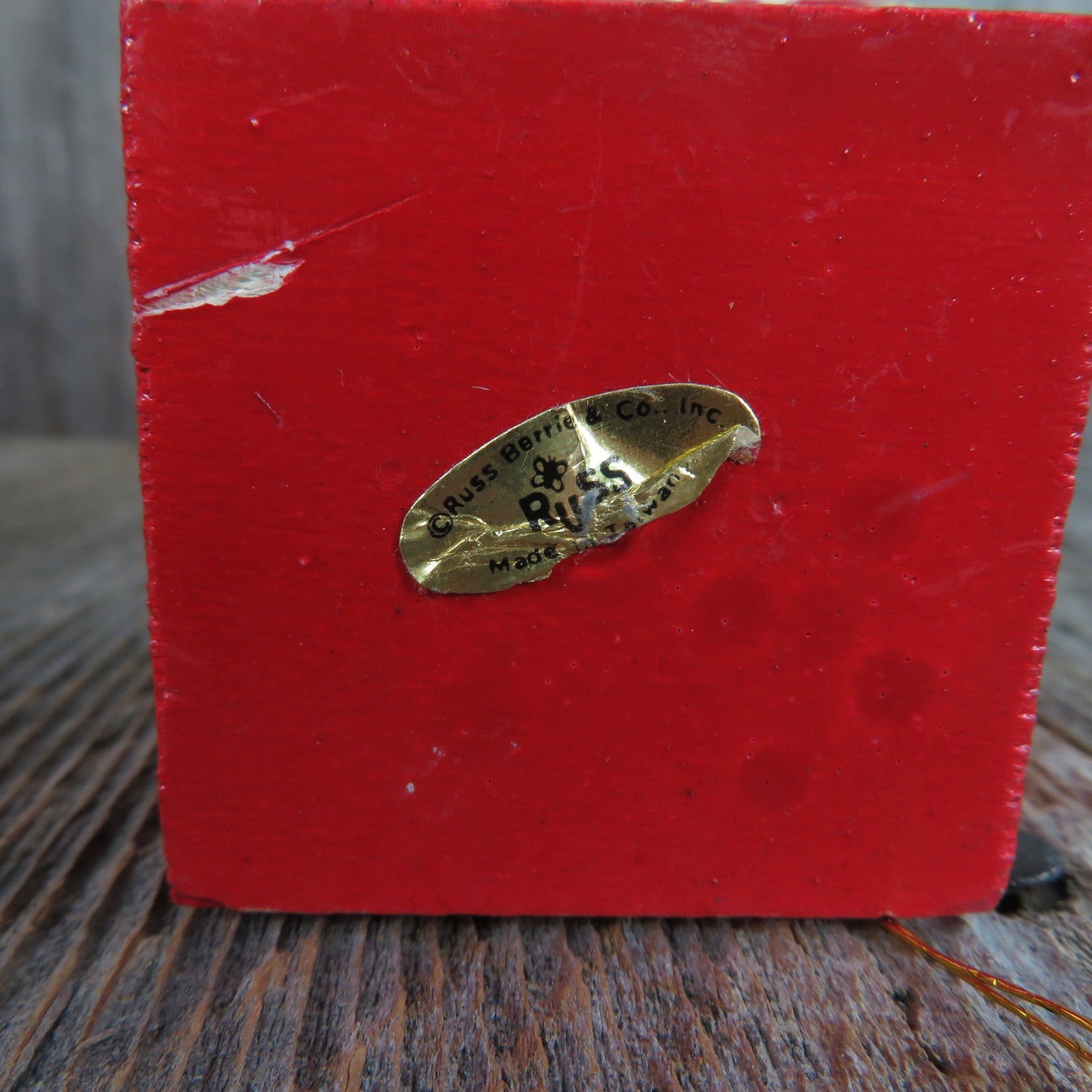 Vintage Red House Wood Ornament Santa On Roof Russ Berrie Christmas Snowman Bag Taiwan