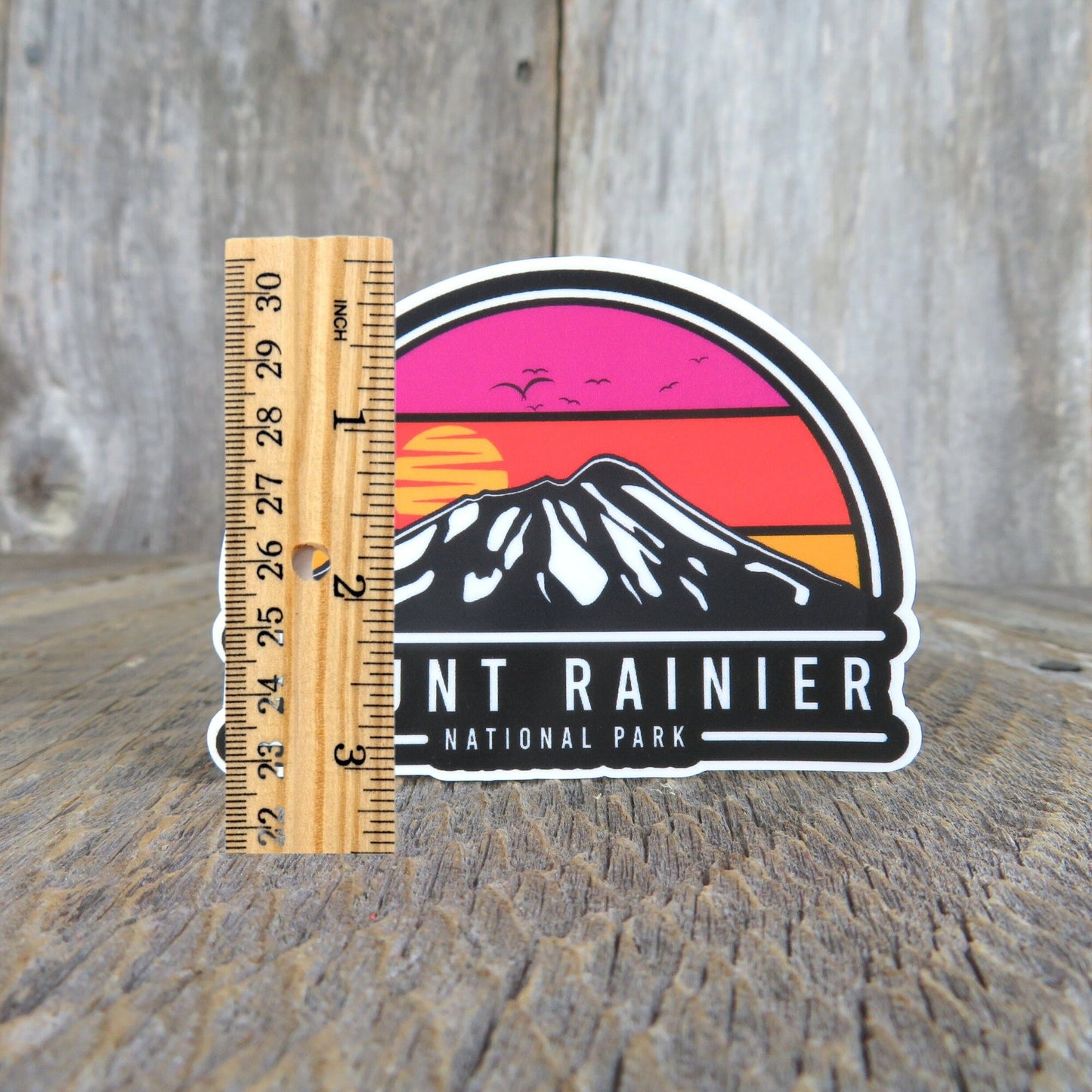 Mount Rainier National Park Sticker Washington Retro Sunset Souvenir Travel Laptop Red Yellow