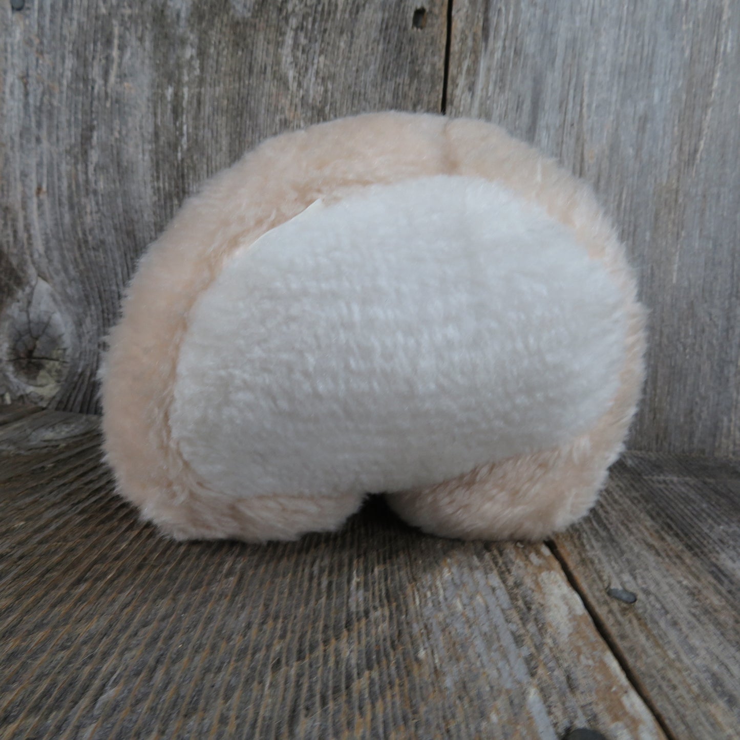 Vintage Peach Bear Plush White Cheeks Freckles Plastic Nose Sitting White Belly Stuffed Animal