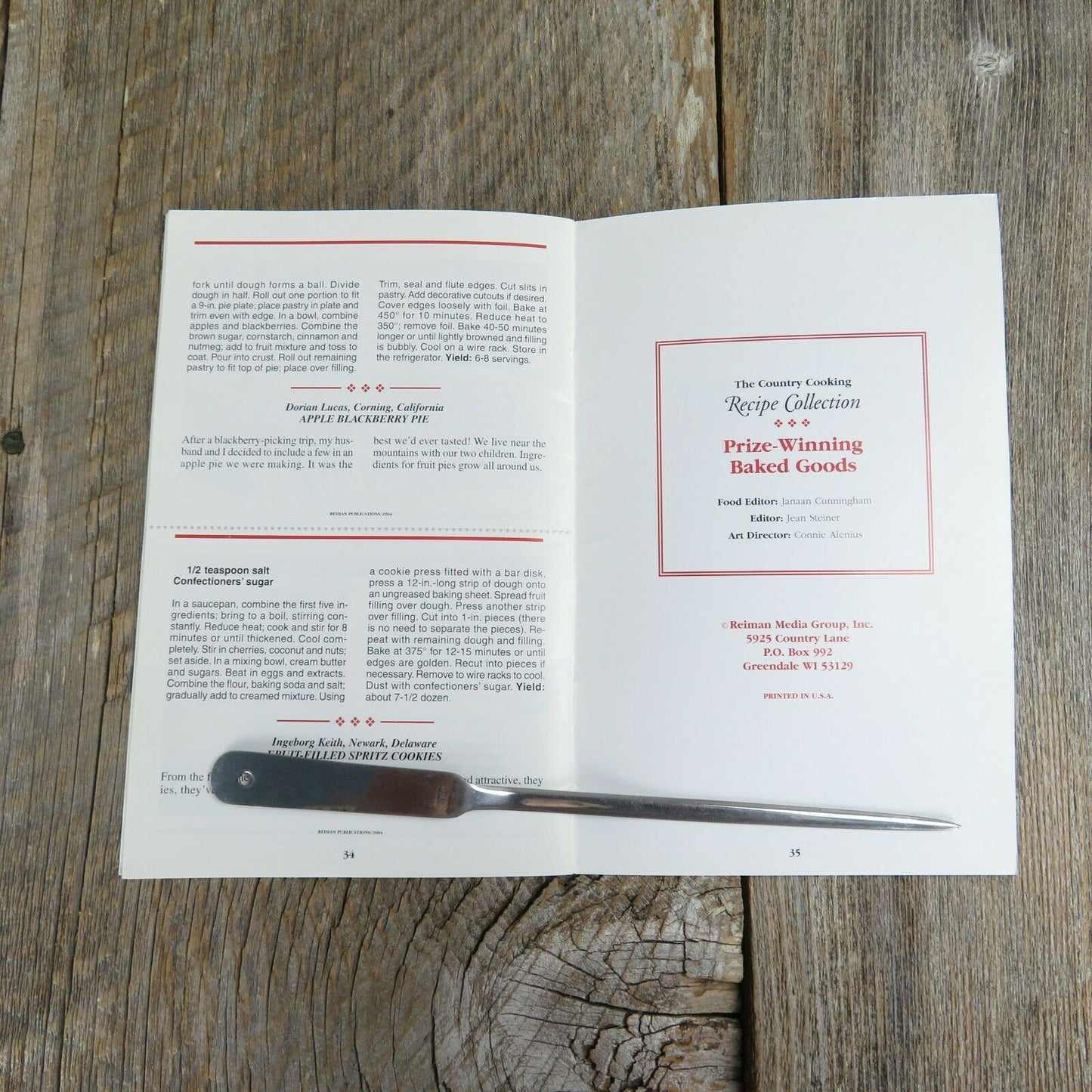 Country Cooking Recipe Cookbook Collection Prize Winning Baked Good Recipes Pamphlet 2004