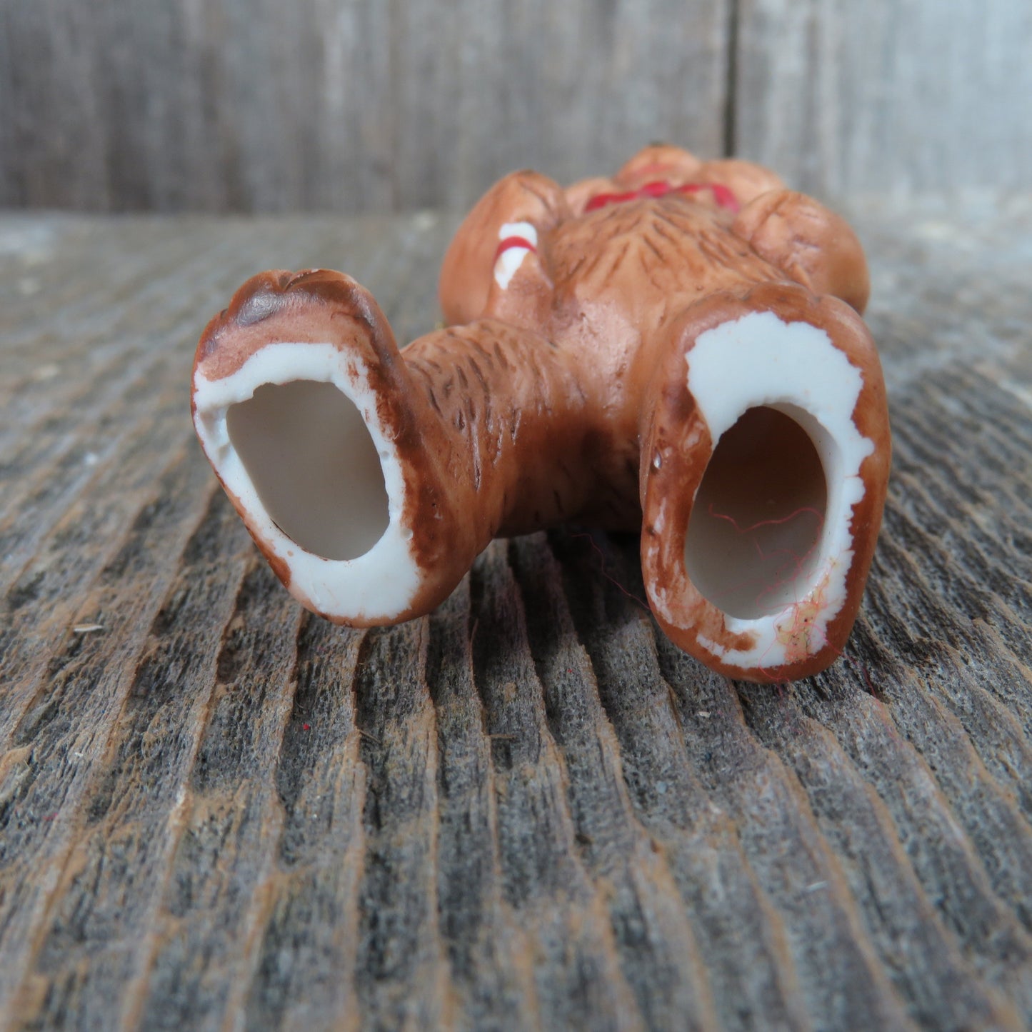 Vintage Teddy Bear Candy Cane Ornament Ceramic Standing Christmas Bisque Taiwan