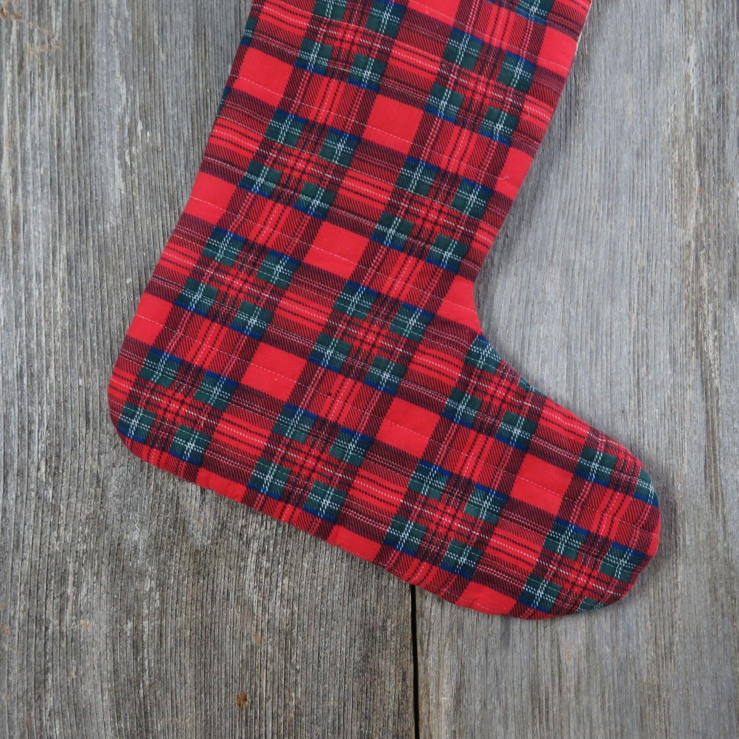 Vintage Plaid Christmas Stocking Fabric Lace Corduroy Red and Green - At Grandma's Table