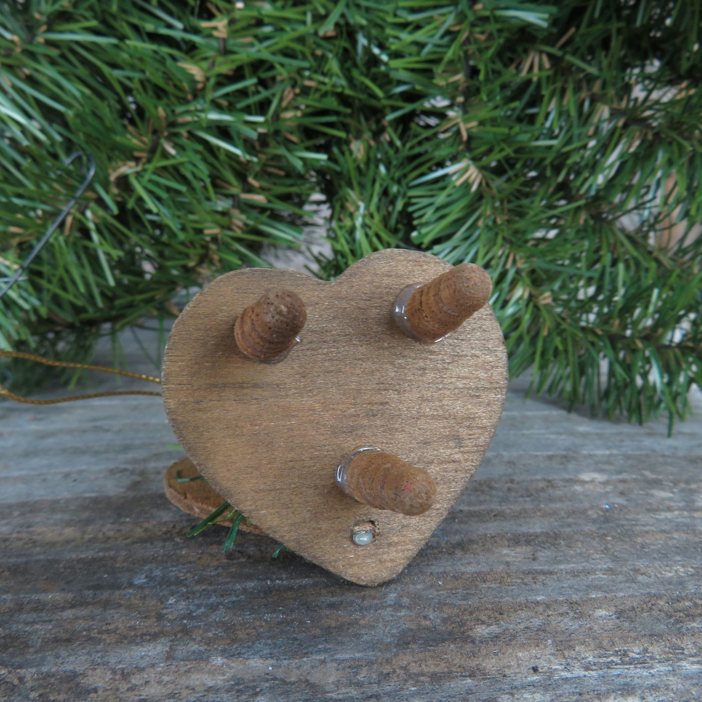 Bear Heart Shaped Chair Wood Ornament Vintage Wooden Child's Toys Teddy Bear and Chair Christmas Ornament