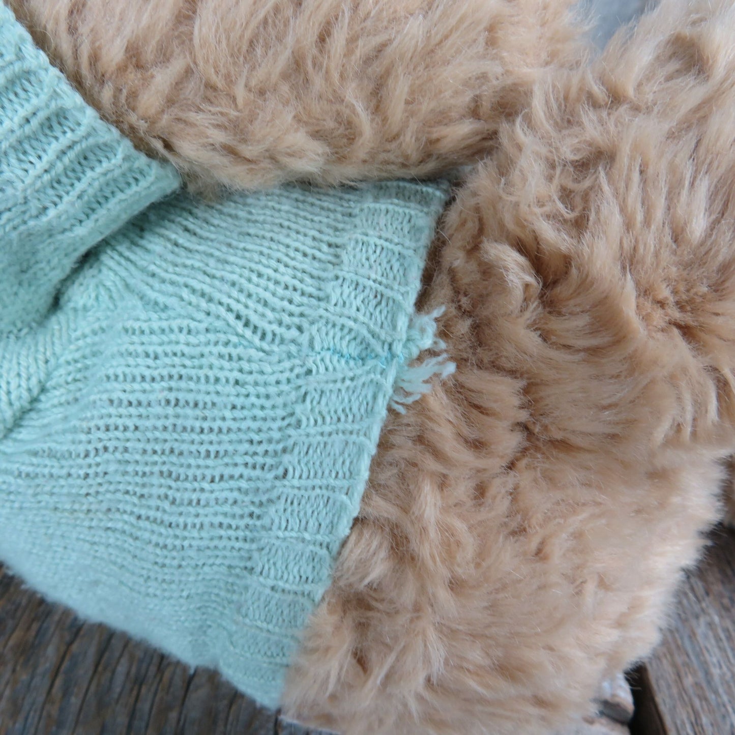 Vintage Teddy Bear Plush Bearoni Gund Tan Brown MIss You Sweater Stitched Nose Stuffed Animal