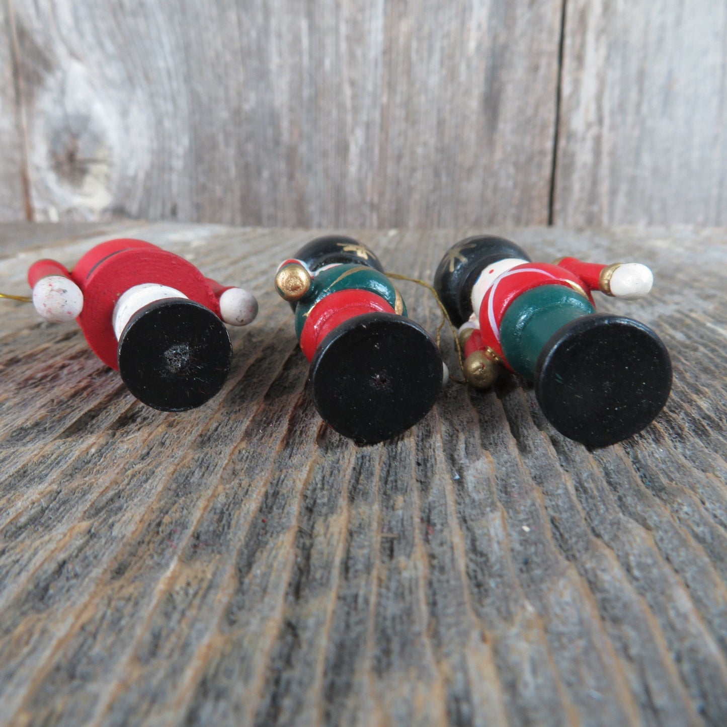 Vintage Wood Guard Toy Soldier Ornament Set Christmas Wood Red Green White Salute