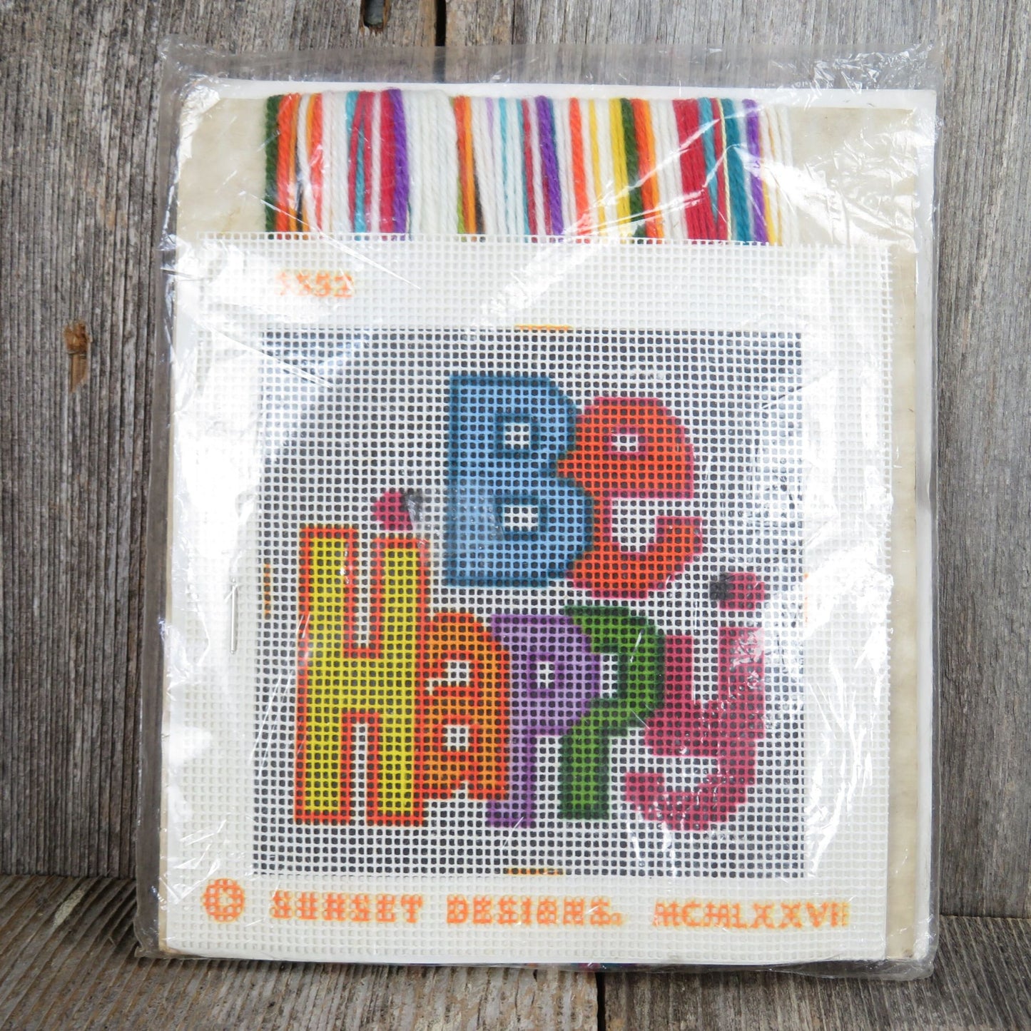 Be Happy Needlepoint Kit Jiffy Canvas Sunset Designs Wall Hanging