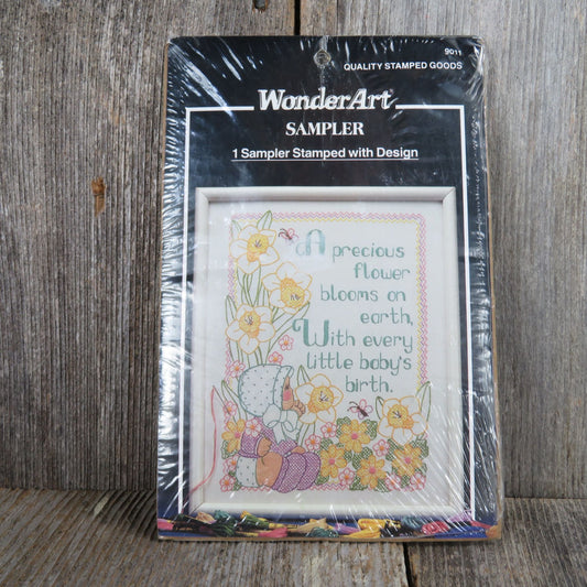 Stamped Embroidery Kit Floral Sampler Wonder Art Baby Birth Gift Needlecraft Housewarming
