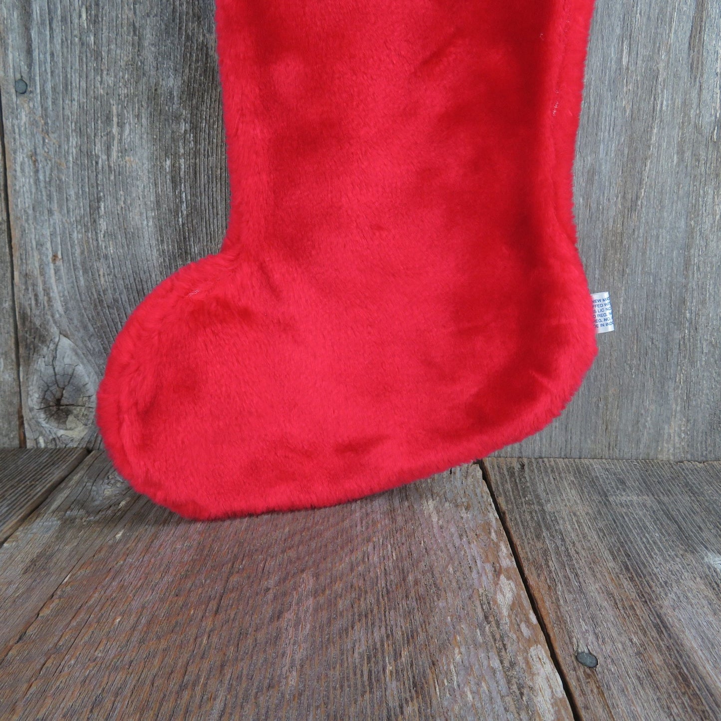 Vintage Puppy Dog Stocking Tan Brown Santa Hat Plastic Nose Plush Stuffed Red