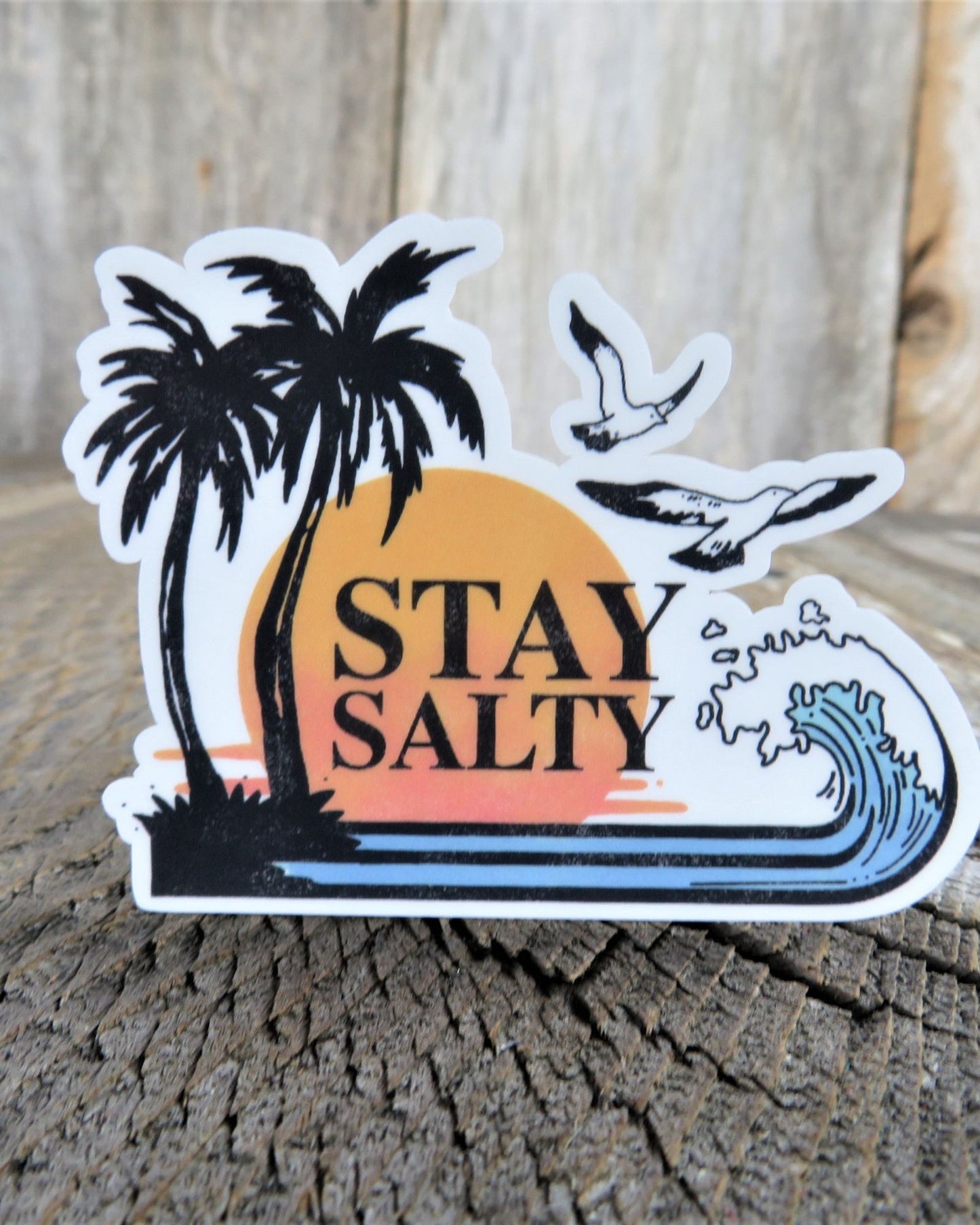 Stay Salty Sticker Summer Ocean Retro Colored Decal Palm Tree Waterproof Souvenir Car Water Bottle Laptop