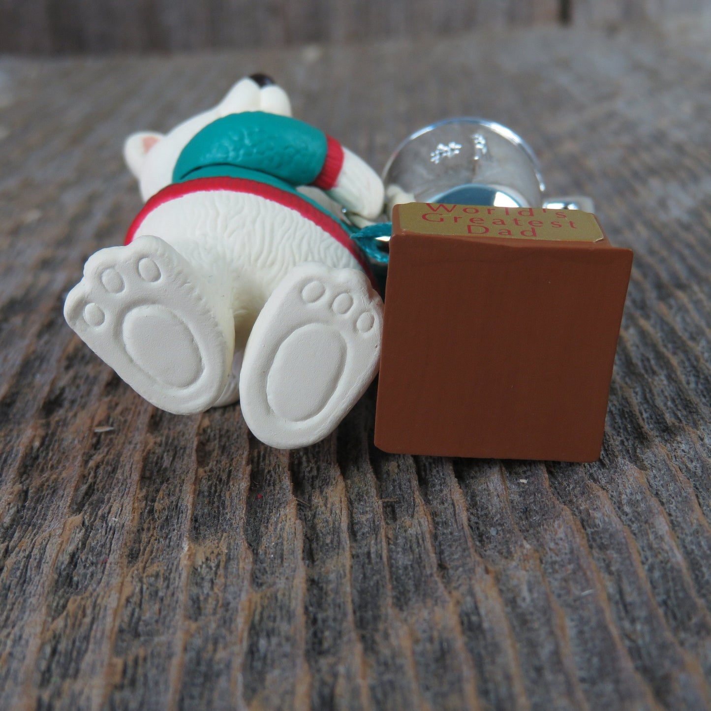 Vintage Teddy Bear World's Greatest Dad Ornament Christmas Hallmark Trophy 1994 Dated