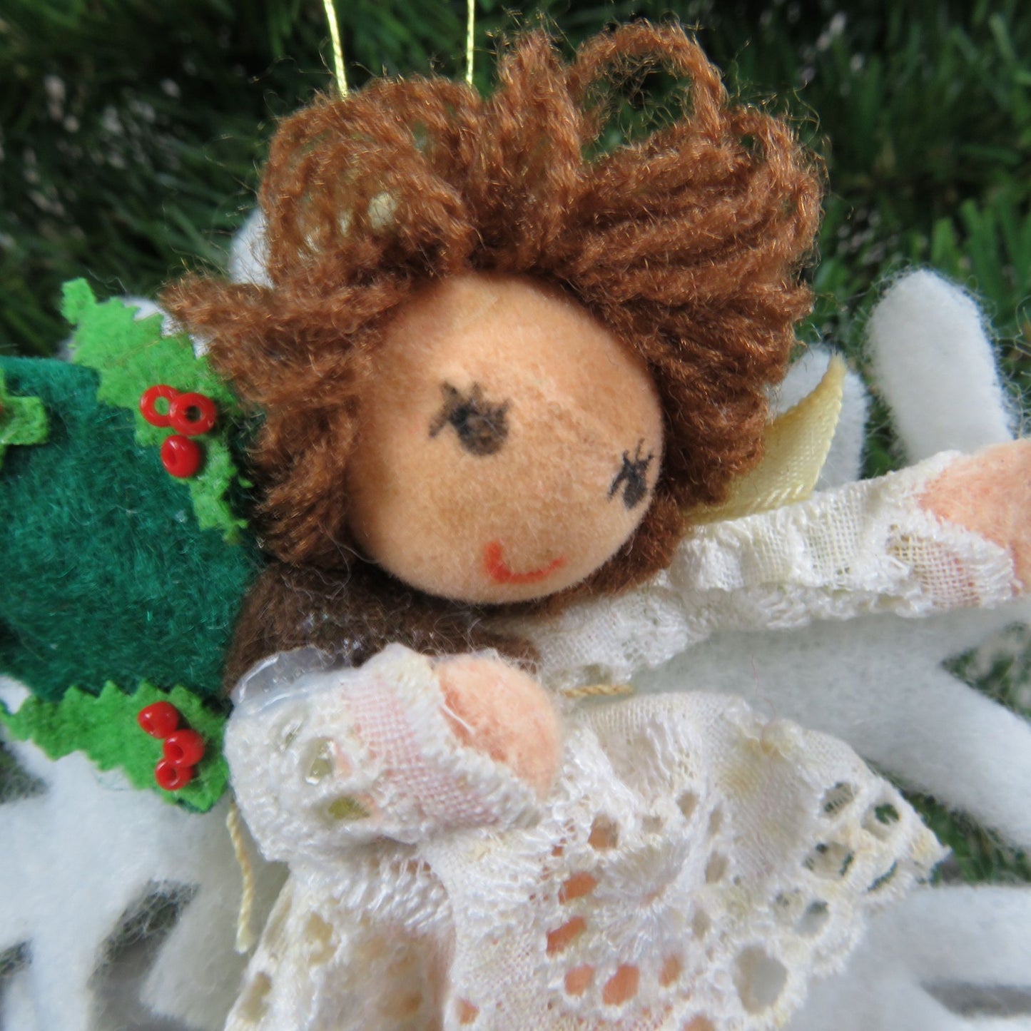 Fabric Christmas Angel Fairy Ornament Felt Snowflake Doll Lace Tree