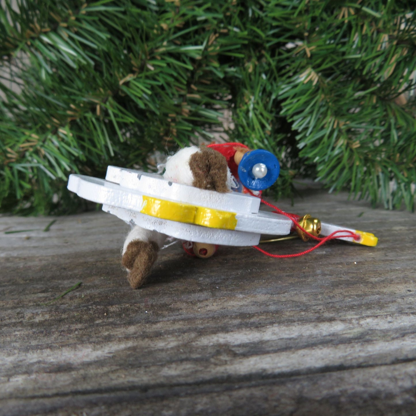 Girl Riding a Goose Wood Ornament Vintage Wooden White Bird with Girl Rider Christmas Ornament