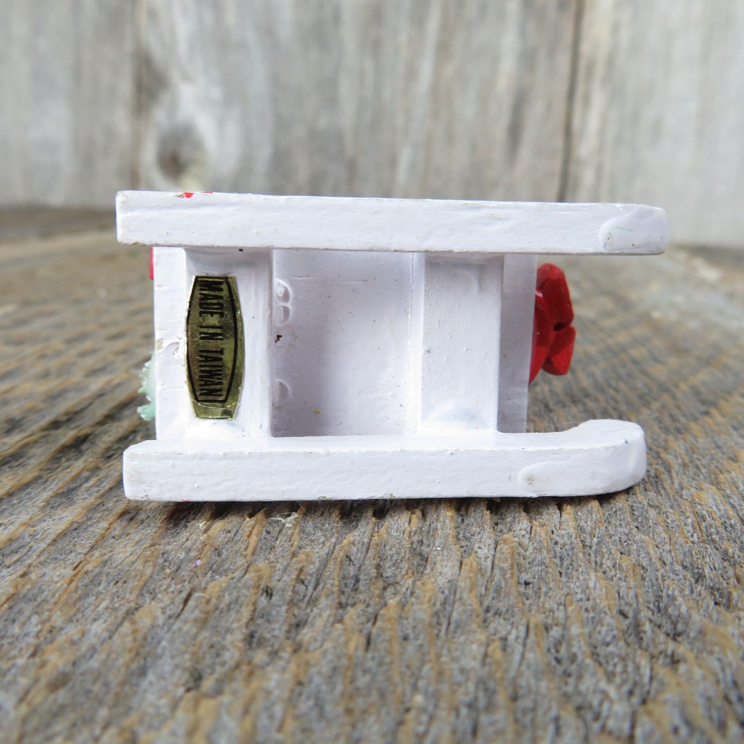 Vintage Santa On Sled Wooden Ornament Bottle Brush Tree Gift Broom Wood Christmas Red Sled