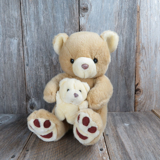 Mama Teddy Bear Plush Mom with Baby Cub Stuffed Animal Diamond Plush Toys Hugging Brown