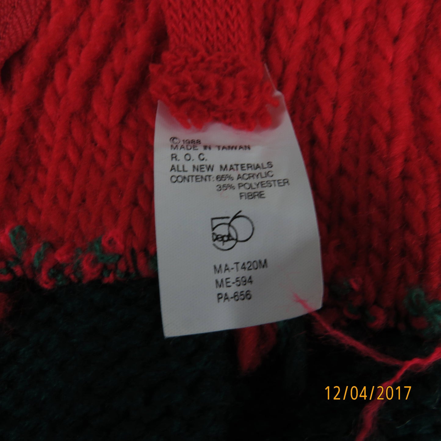 Vintage Striped Zipper Knit Christmas Stocking Green Red Knitted Department 56 1988