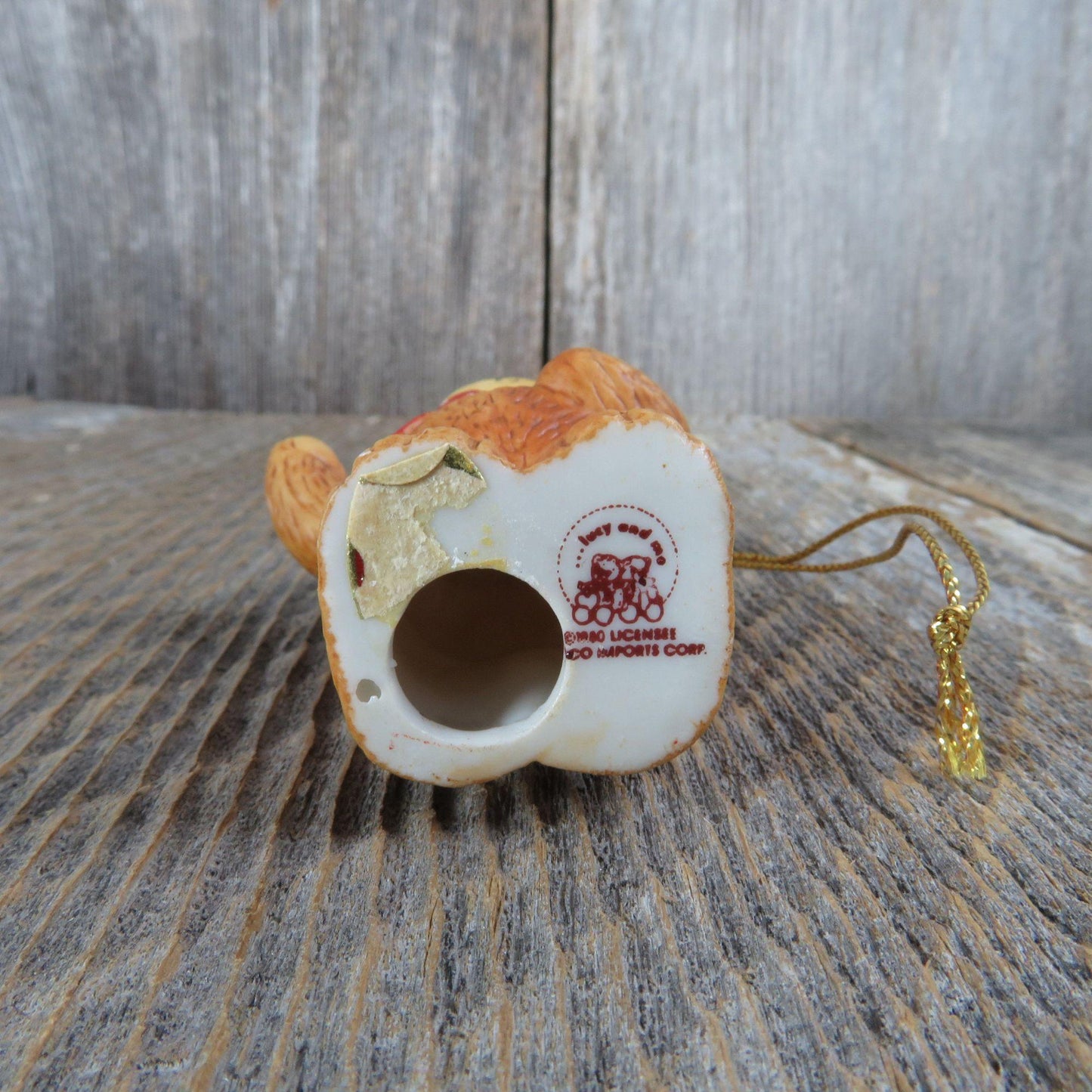 Vintage Bear with Red Bow Christmas Enesco Ceramic Standing 1980