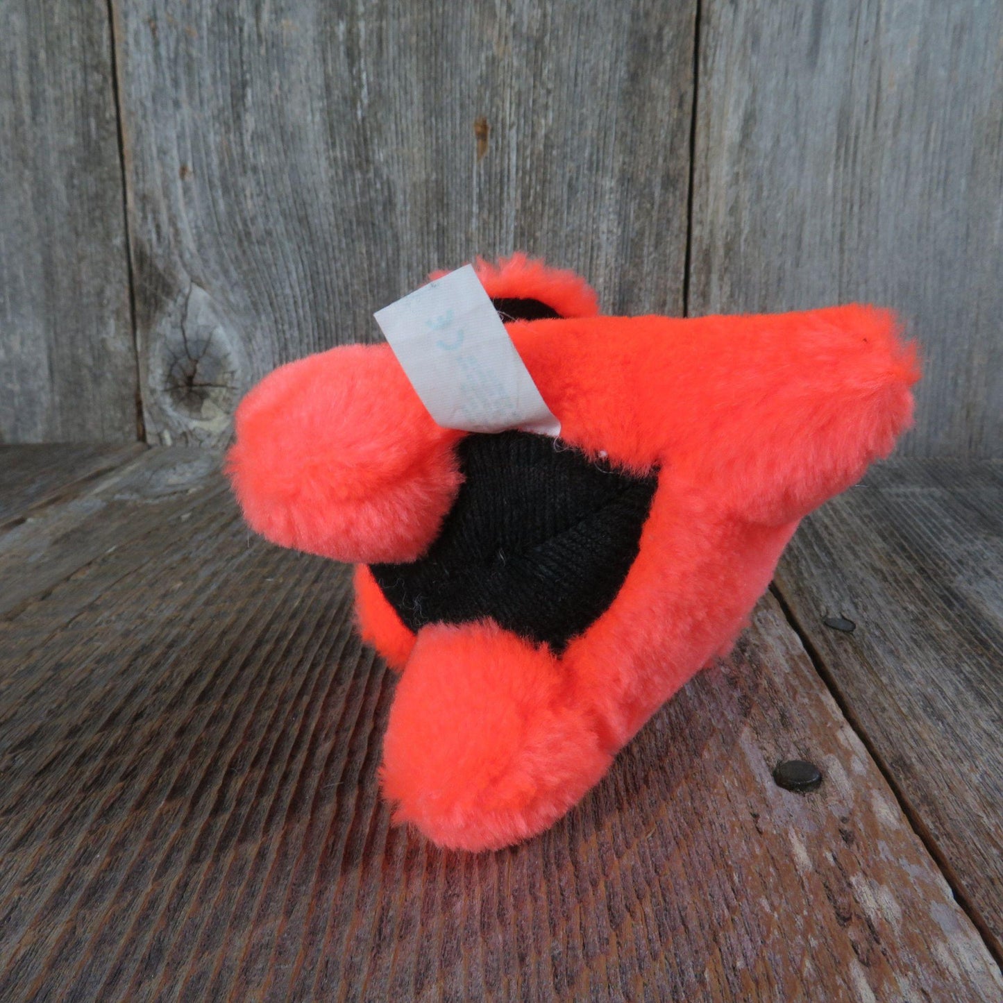 Vintage Dinosaur Plush Fluorescent Orange Stegosaurus Miniature Black Spikes