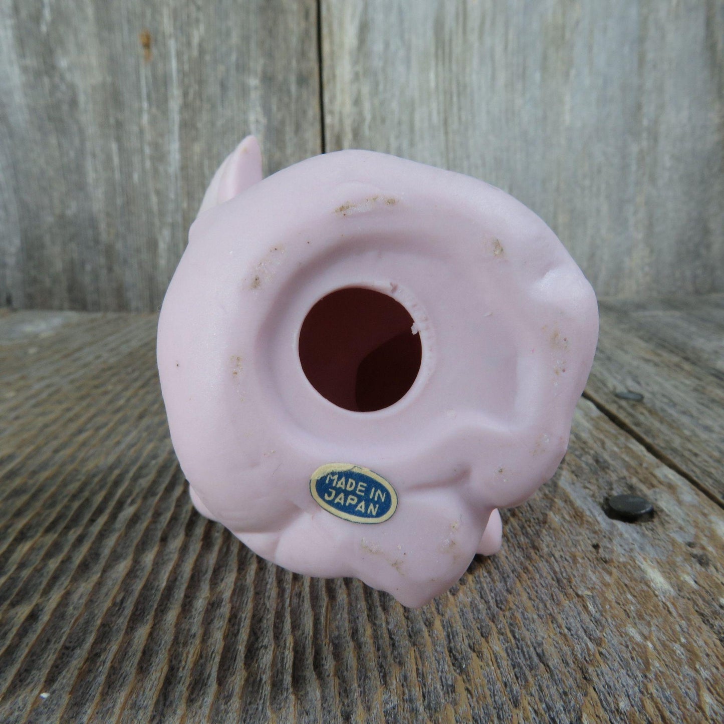 Vintage Pink Elephant Figurine Ceramic Bisque Blue Eyes Porcelain Made in Japan