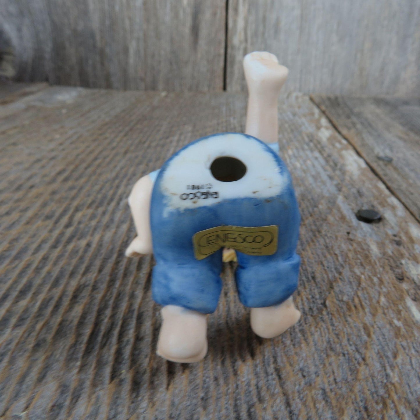 Vintage Boy Tumbling Figurine Bib Overalls Enesco Blonde Jeans 1981