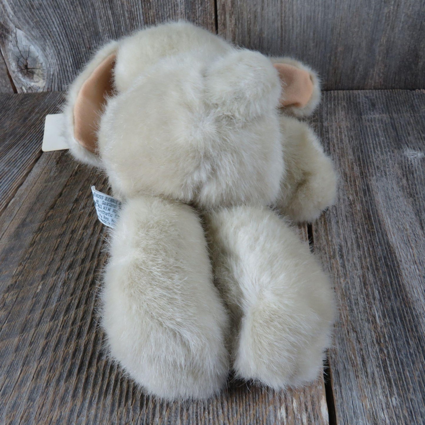 Vintage Dog Puppy Plush Fruppy Bow Tie Flocked Nose Beige Russ Stuffed Animal Korea