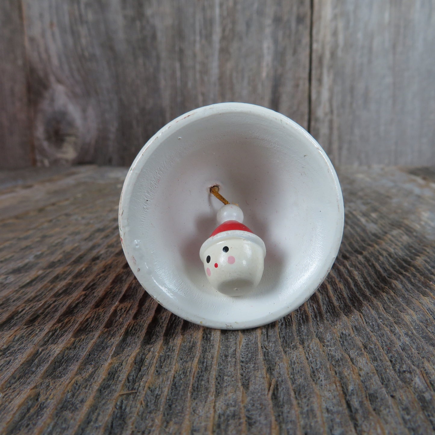 Vintage Red Wooden Bell Ornament Brick Chimney Santa Claus Christmas Snow Covered