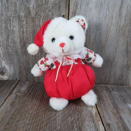 Vintage Puffy Teddy Bear Plush Santa Nylon Santa Hat Silky Stuffed Animal Christmas Winter 1993 Common Wealth
