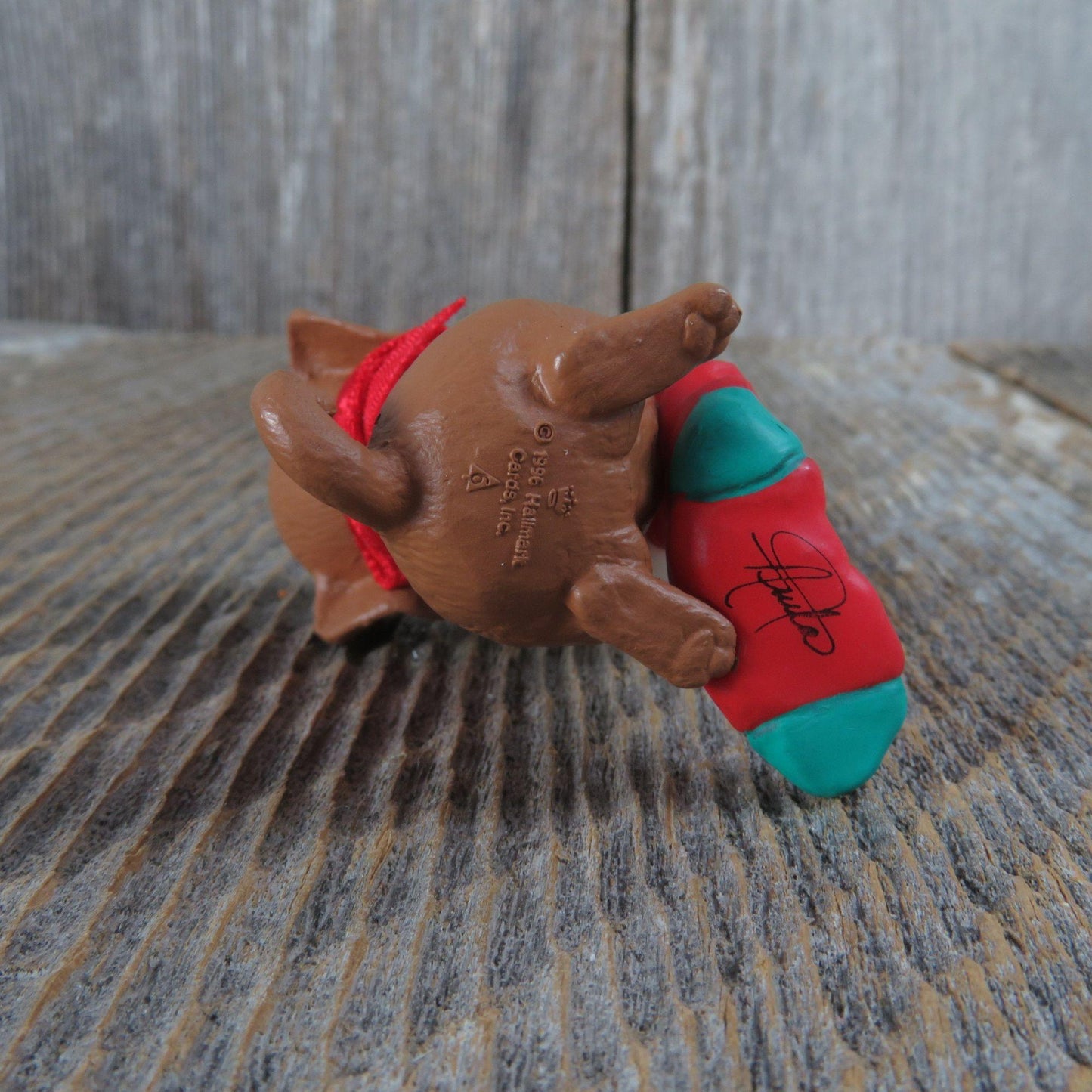 Vintage Weiner Dog with Stocking Ornament Dachshund Hallmark Puppy Love 1996 Merry Christmas Keepsake