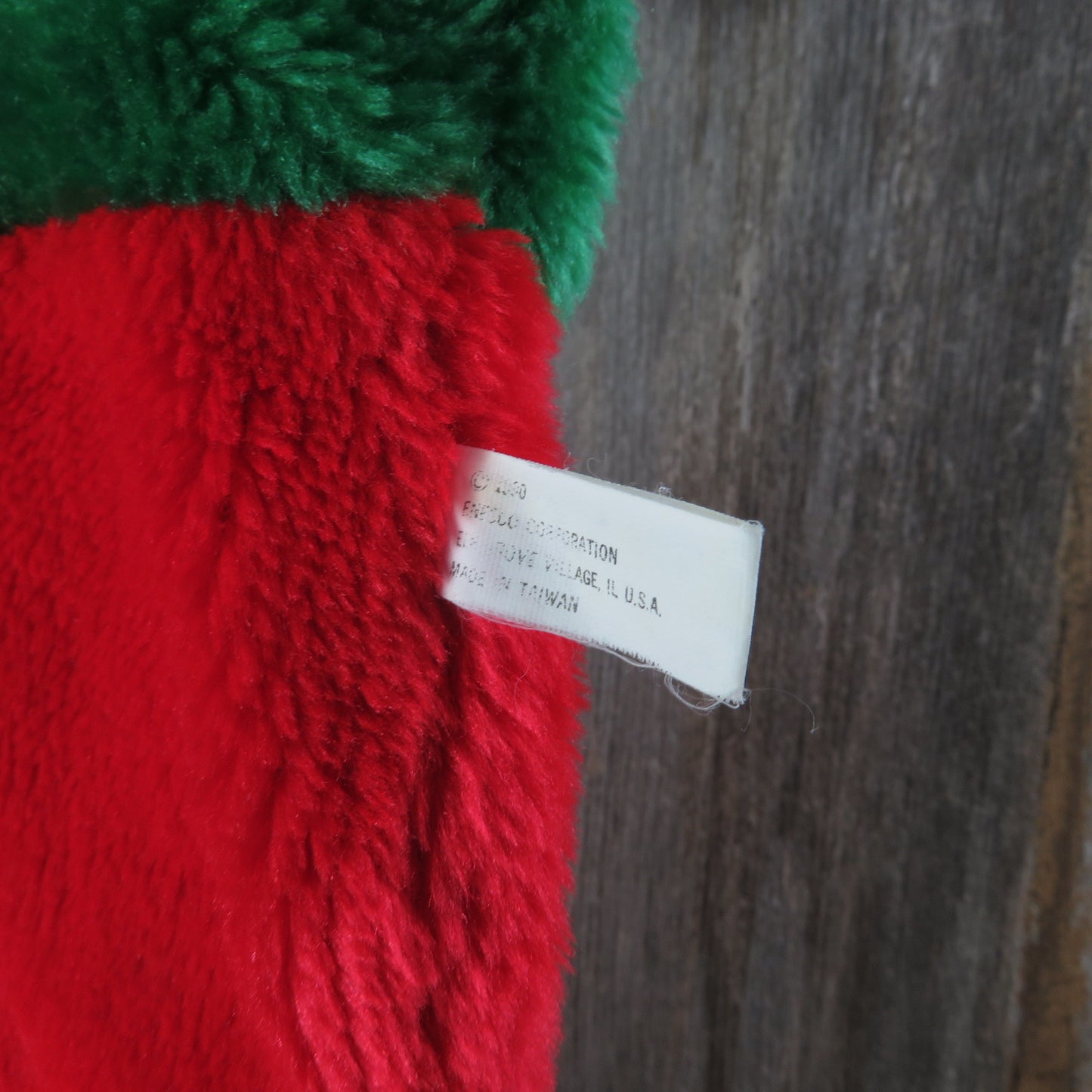 Vintage Teddy Bear Stocking White Santa Hat Enesco Green Trim Plush Stuffed Red Holiday
