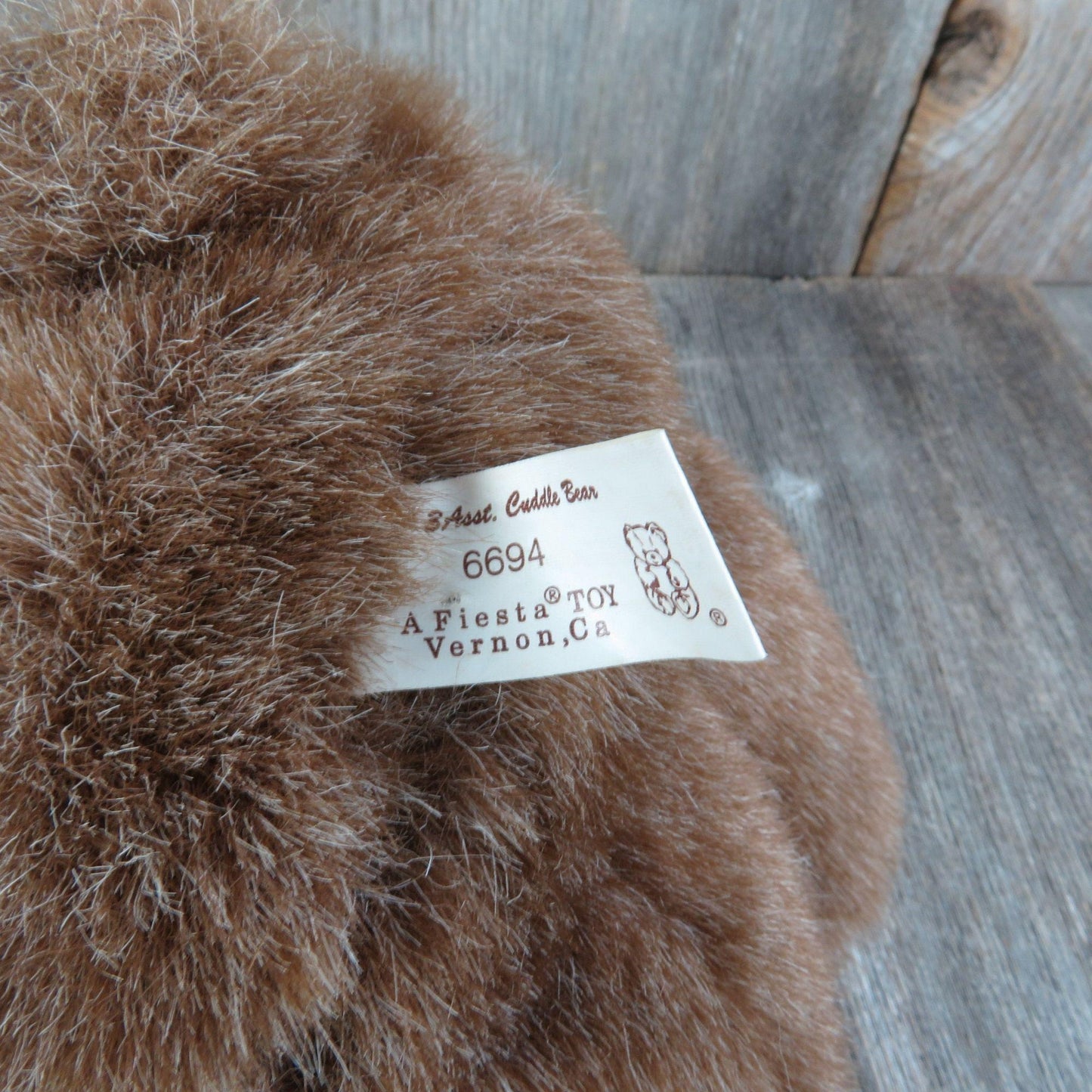 Vintage Teddy Bear Plush Sitting Brown Grey Cuddle Bow Fiesta Stuffed Animal