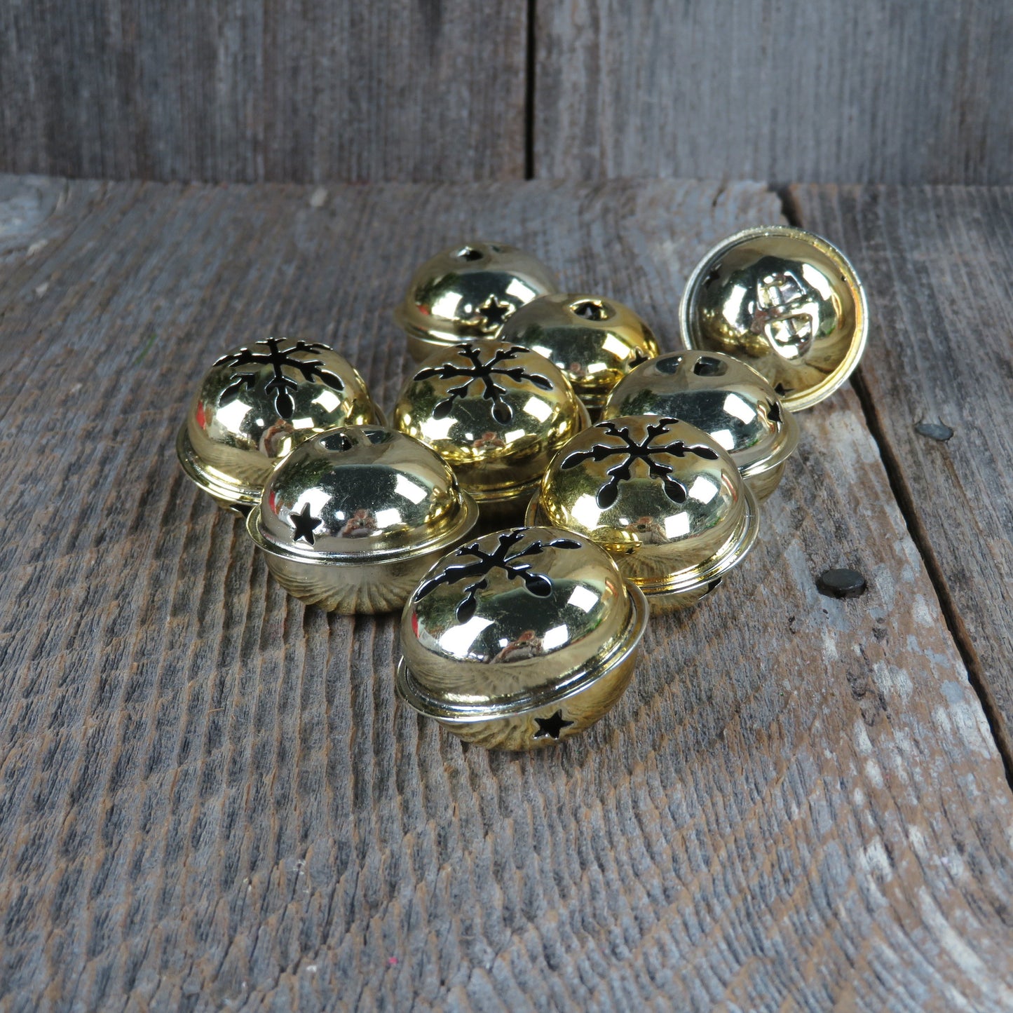 Sleigh Jingle Bells Gold Round Snowflake Christmas Shiny Craft Bells Set of 9 Embellishment Bowl Filler