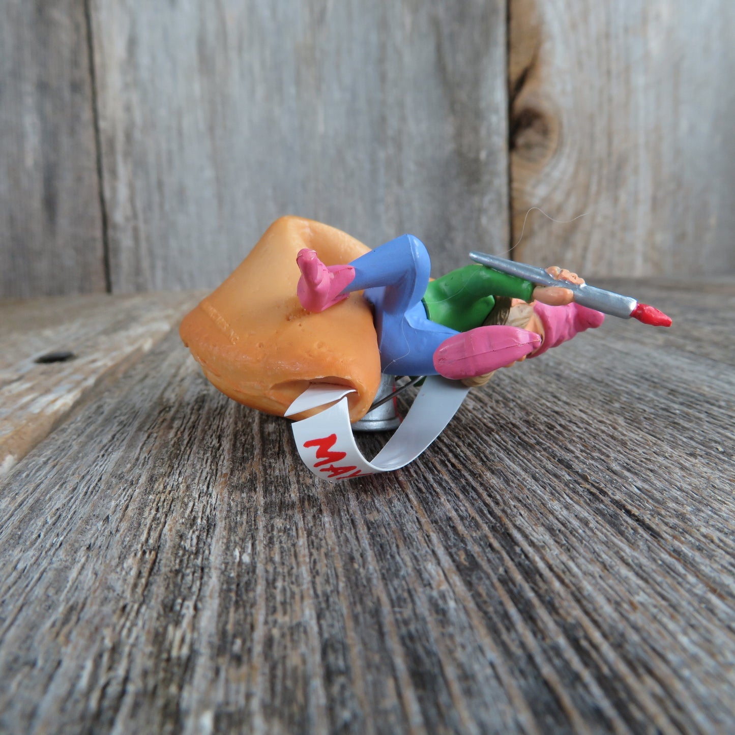 Vintage Elf Painting Fortune Cookie Hallmark Ornament 1984 Pink Blue Green - At Grandma's Table