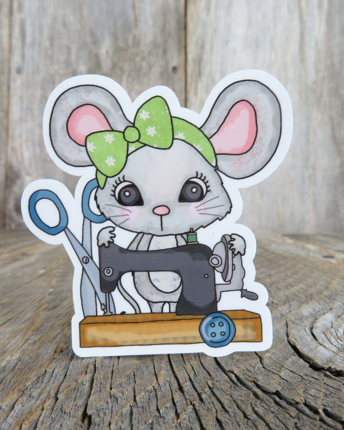 Mouse with Sewing Machine Sticker Waterproof Craft Lovers Quilters Sewers