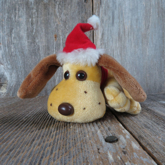 Vintage Puppy Plush Yellow Christmas Dog Kennel Kuddlies K K Mini Dog Tara Toy 1980s Stuffed Animal